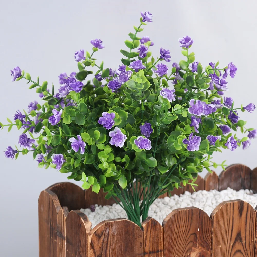 6 pcs Outdoor UV-resistant DIY detachable artificial faux eucalyptus camellia bouquet for home decoration