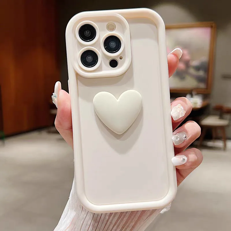 3D Love Heart Girly Phone Case for iPhone 16 Silicone TPU Gel Mobile Phone Back Cover Women Girls Cases for iPhone 16 Pro Max
