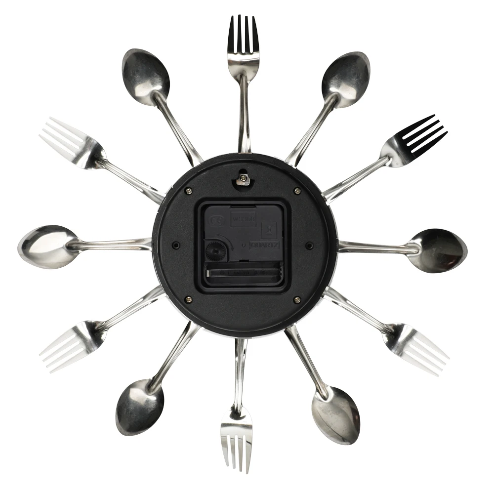 Creative Knife Fork Spoon Decor Metal Wall Clocks For Kitchen