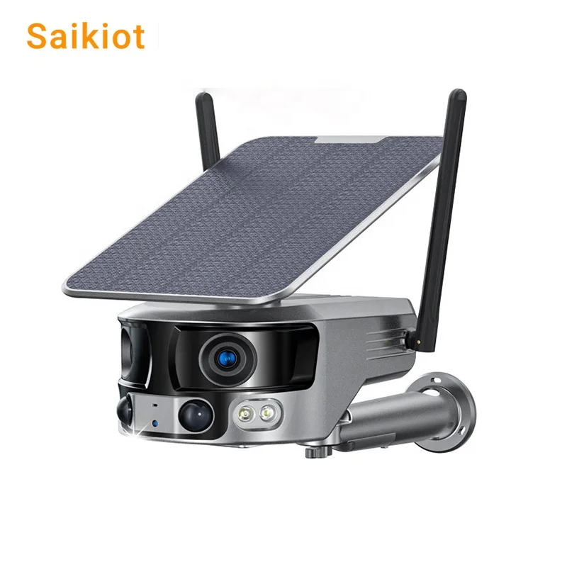 Saikiot 4K 8MP 4G Wi-Fi с двойным объективом панорамная камера питанием от солнечной батареи наружная 4-кратная видеонаблюдения зумом ИК-обнаружением