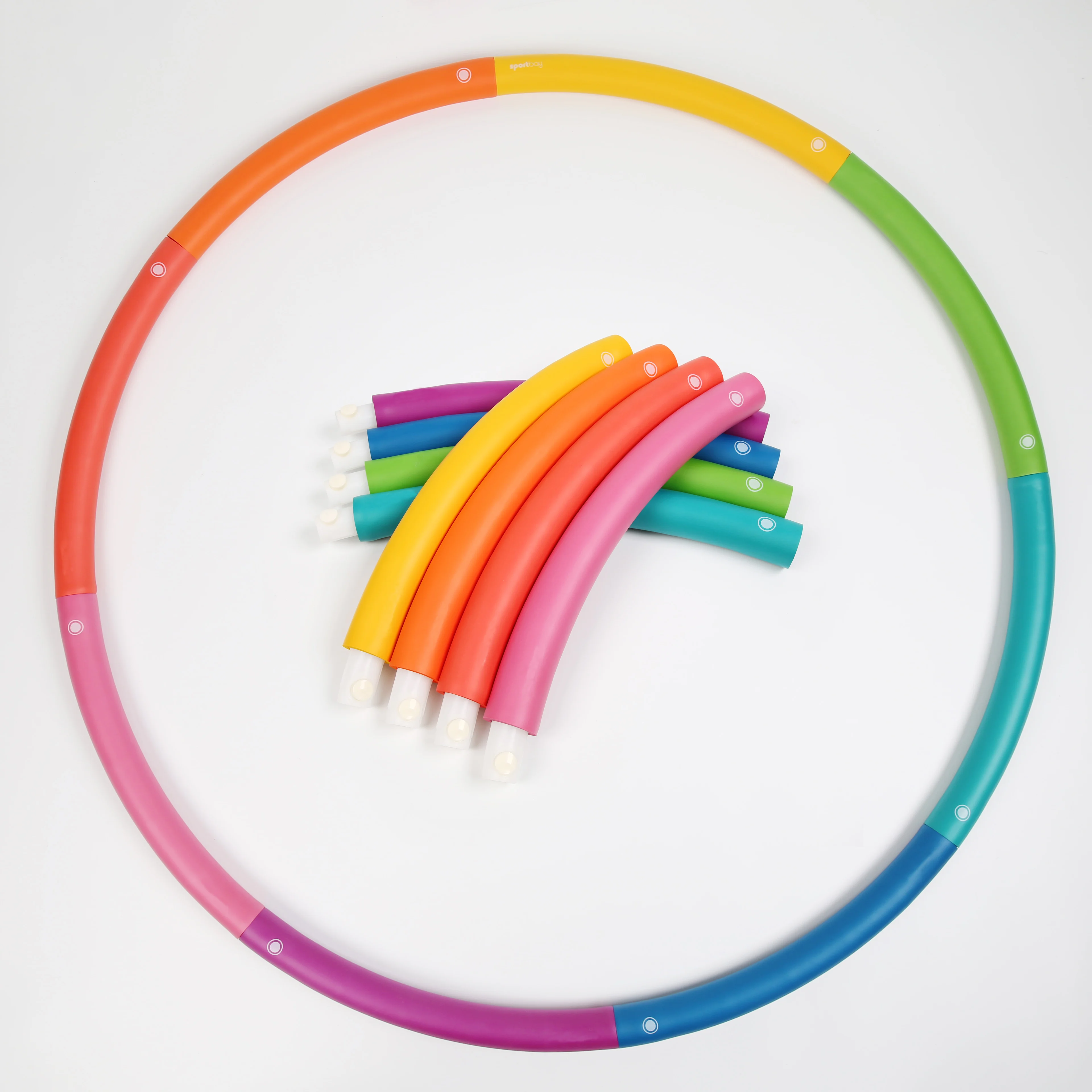 WH-030 Custom logo smooth weighted hula hoops detachable for adults weight loss gymnastics equipment rainbow color manufacturer