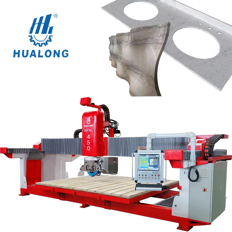 Hualong CE Machinery 5 Axis CNC Bridge Saw Stone Cutting Machine for Granite Marble Quartz countertop vanity top sink cutiing