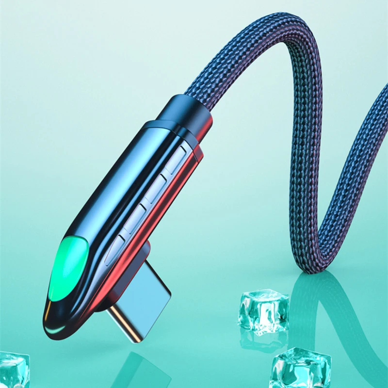 New Design Elbow data cable 6A 66W type-c super fast charging usb cable with LED indicator