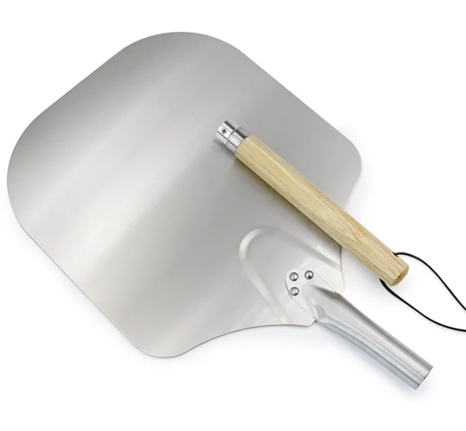 Square Shovel Aluminium Pizza Peel With Detachable Rubber Wood Long