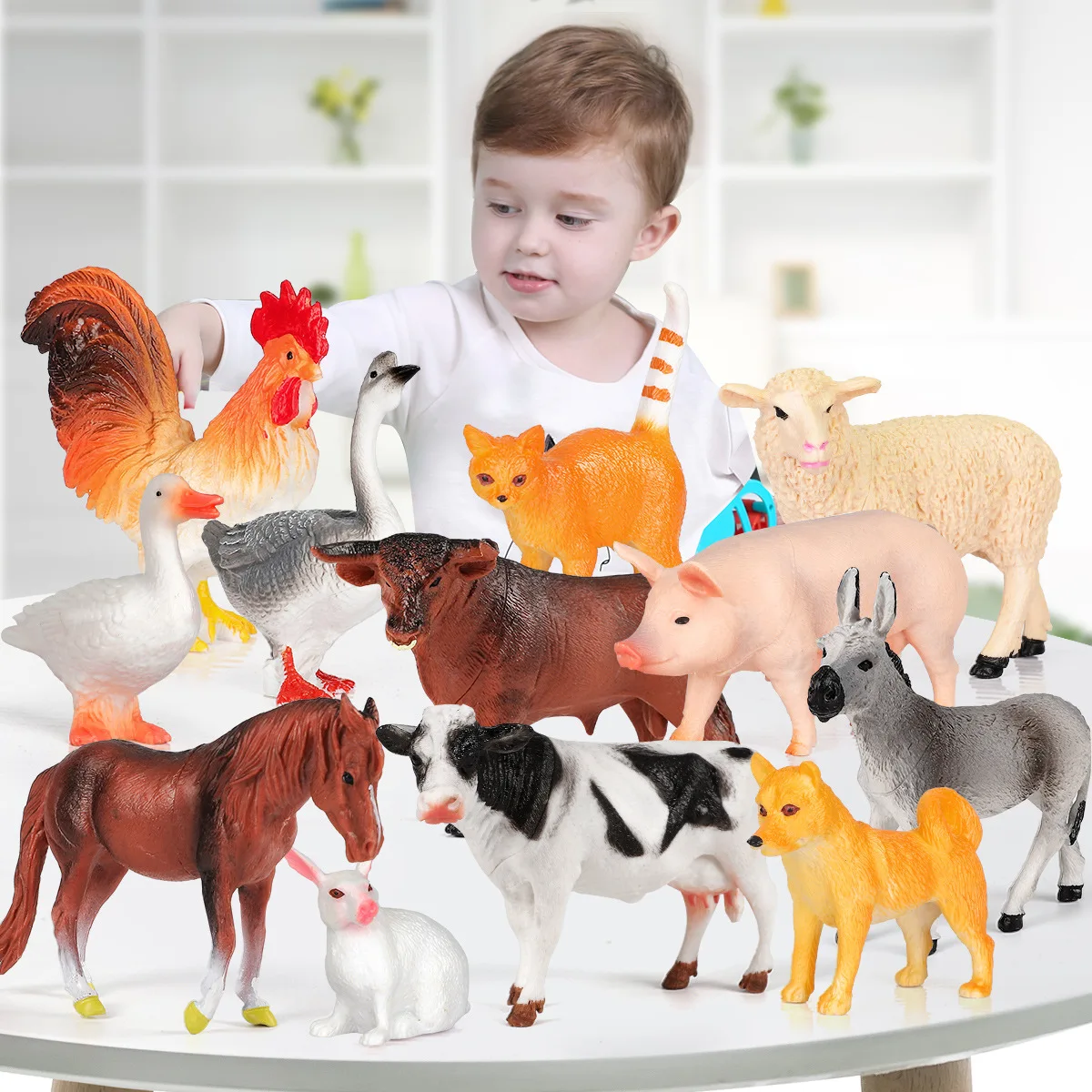 YM-W1809 Simulation farm safari model hand-made lion panda chicken duck goose vinyl building block toy