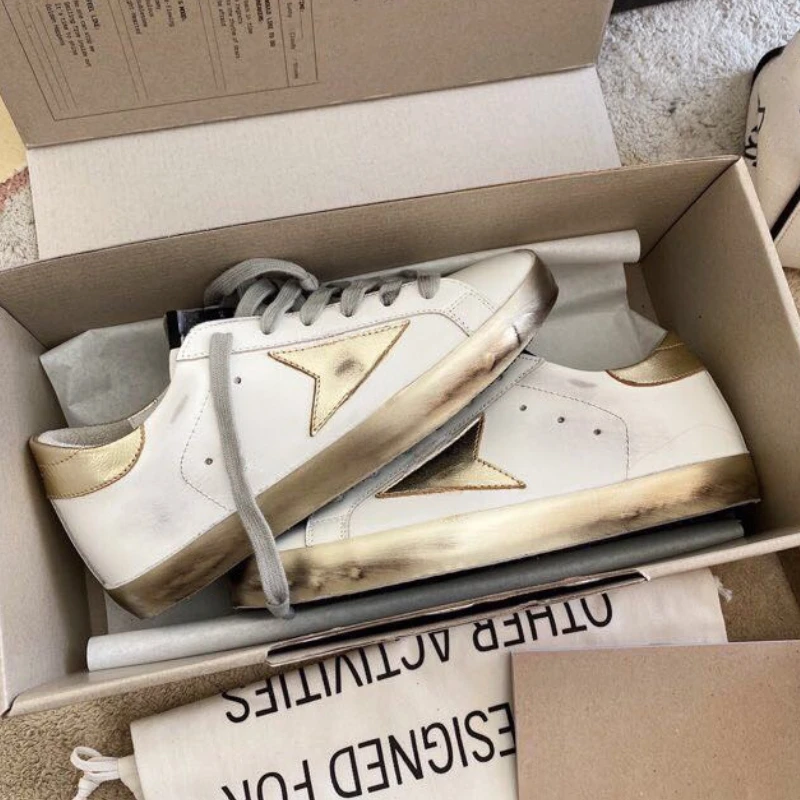 large size 45 designer vulcanized shoes for men lace up do old famous golden sneakers for women star real leather sports shoes