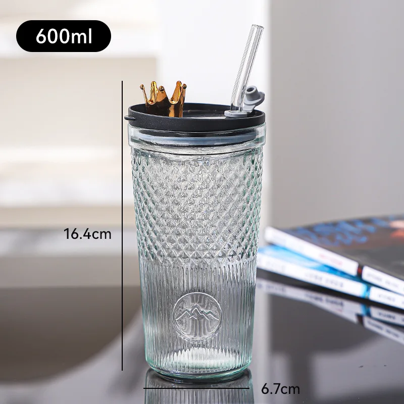High Borolisicate  Glass Coffee Cup With Lid Gradient glass drinking cup with straw cup