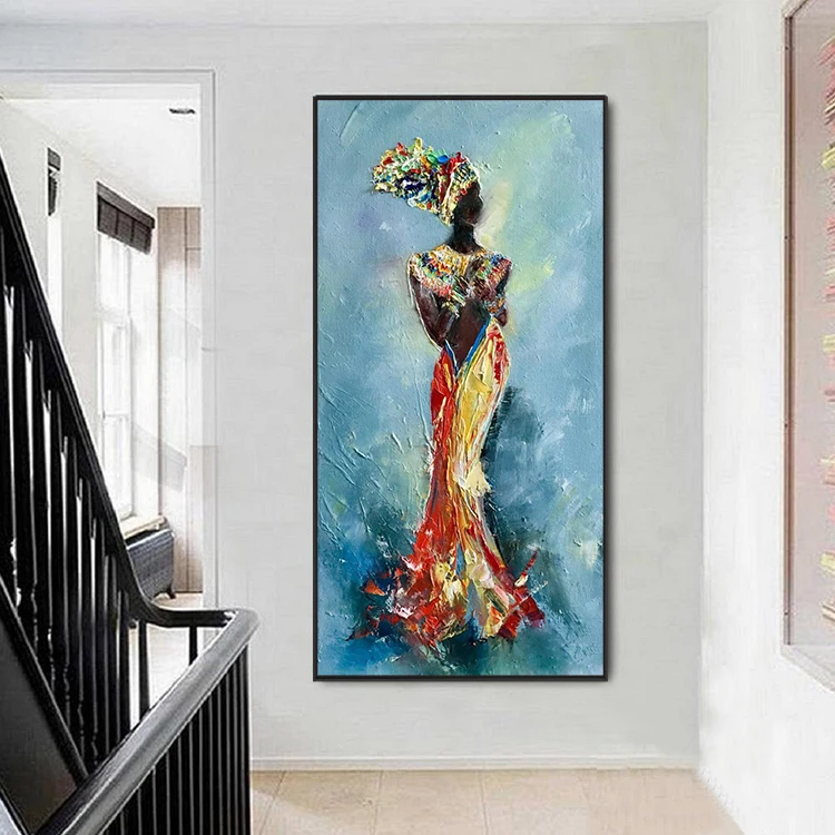 Hot Sale Bedroom Home Decor Handmade Canvas Artwork Contemporary Art African Woman Painting