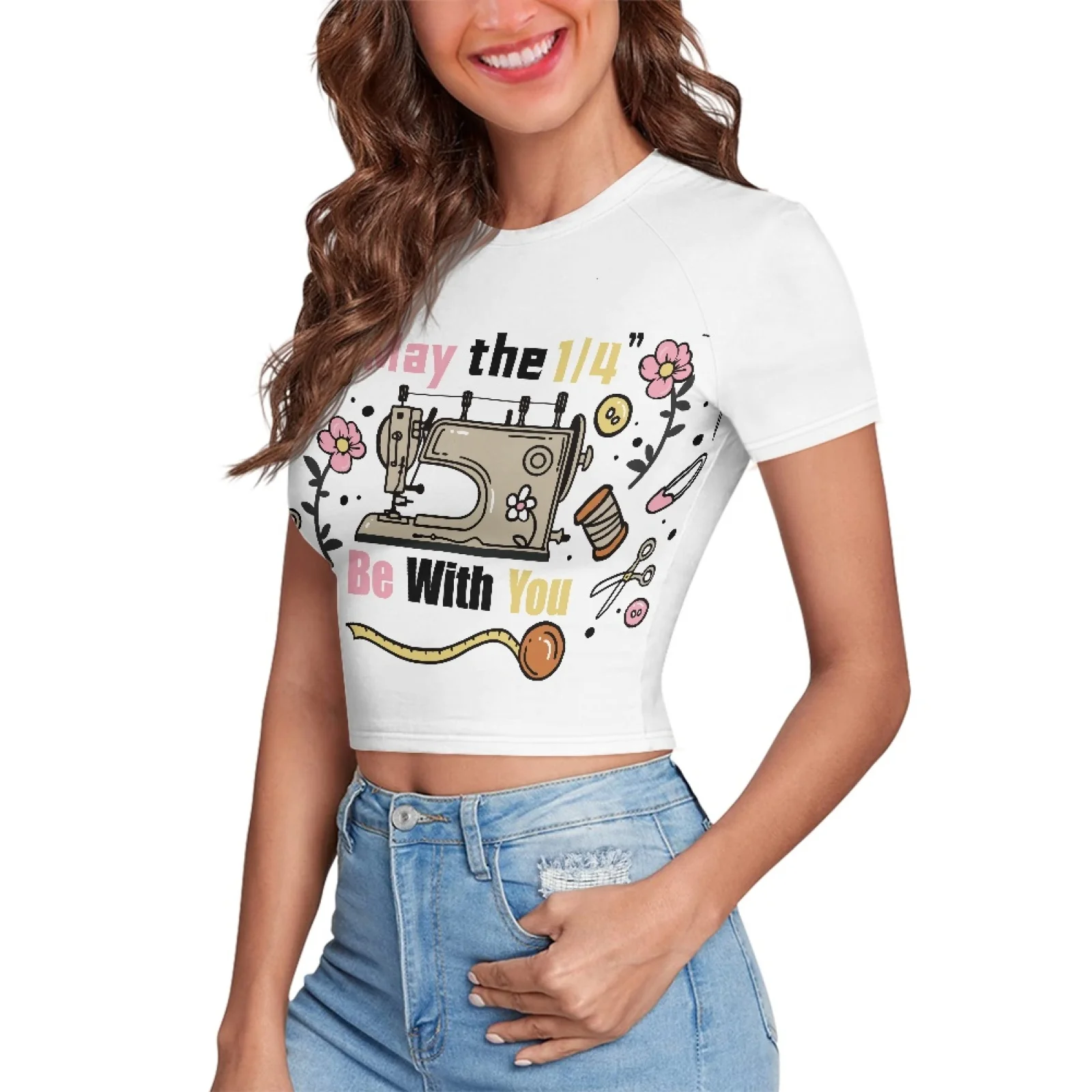 Sublimation Sewing Pattern Summer Custom Baby Tee Y2k Crop Tops Drop Shipping Short Sleeve Cropped T-shirts