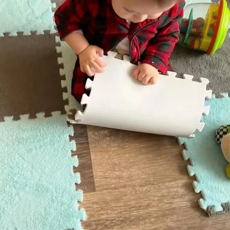 High Quality Custom Indoor Bedroom Child Crawling Playing Square Thick EVA Foam Floor Carpet Plush Puzzle Mat For Kids