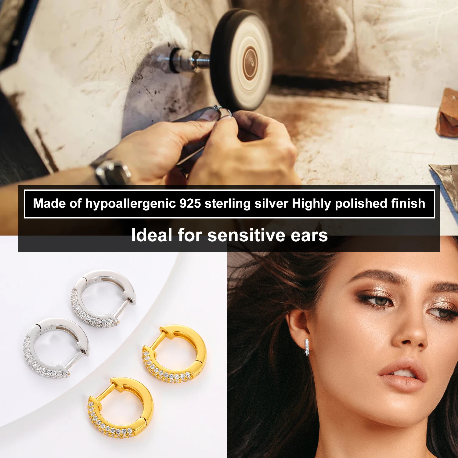 Ювелирные украшения роскошные бусы В18 карат позолоченный стерлингового серебра 925 льдом VVS синтетический бриллиант Huggie серьги в виде колец для мужчин женщин и девушек