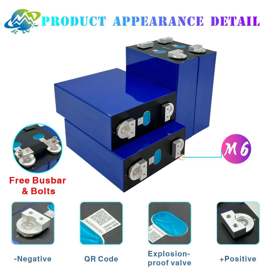 RWT Large Capacity Lithium Battery EV Using V3 Ear and 4-holes bus bar for Lifepo4 3.2 V 280Ah