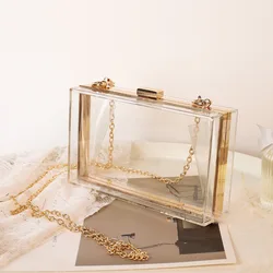 Clear Purse Bag Crossbody Box Clutch for Girls & Women,Stadium Approved Purses and Handbags for Prom Concerts with gold Chain