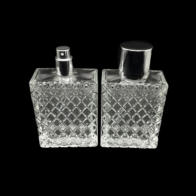 100ml Wholesale square glass perfume bottle with silver lids