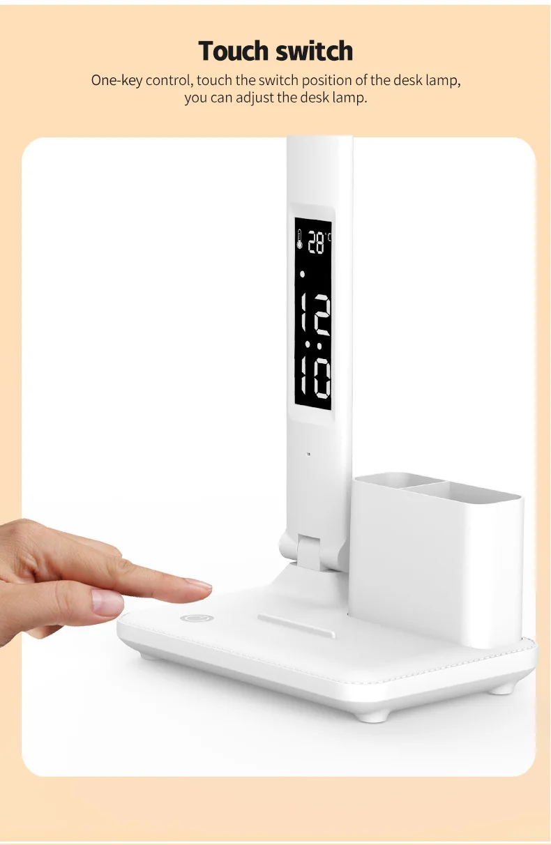 Double head Clock Time Calendar Pen Holder Eye Protection Folding  LED Table Lamp For  Reading Learning Dormitory Charging