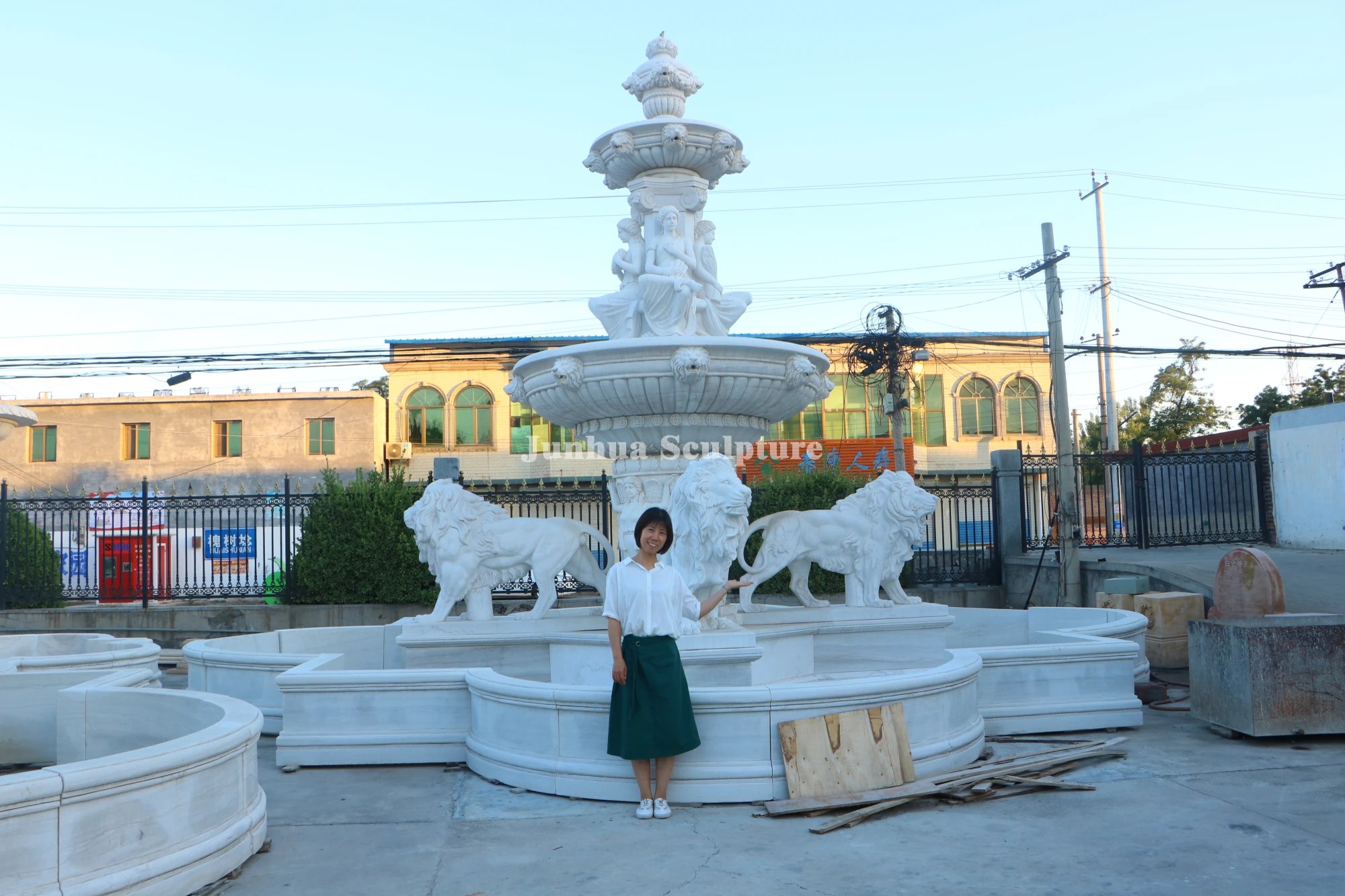 European Style Large Outdoor Marble Stone Fountain With Lion Statues