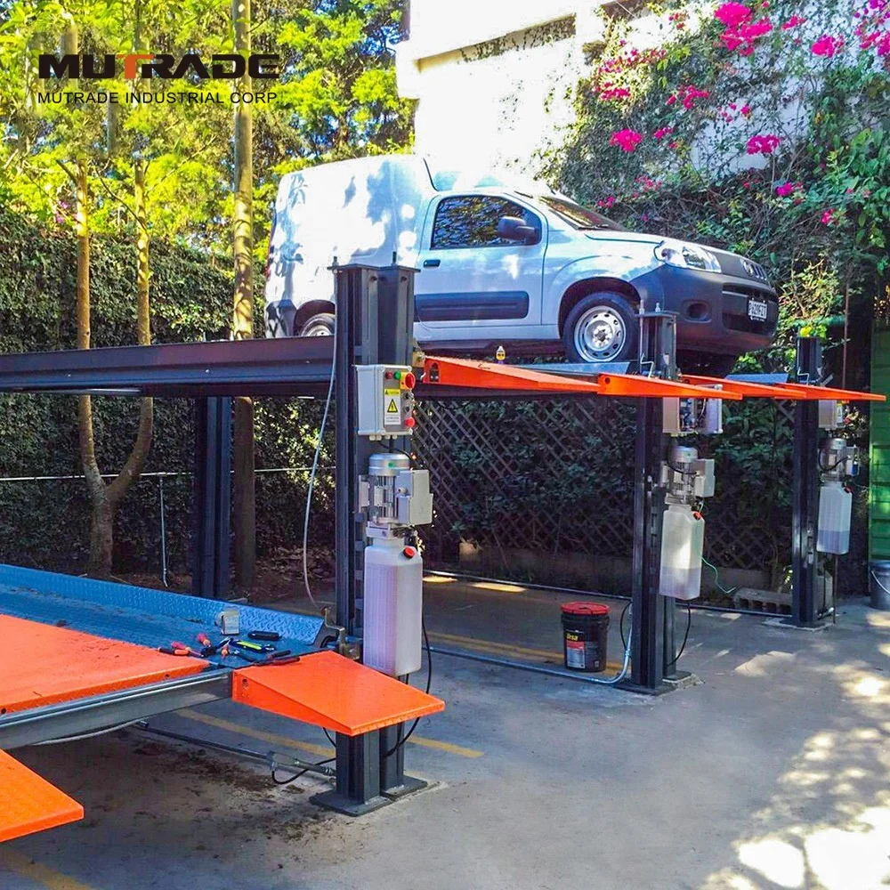 Four Column Hydraulic 4 Post Bridge car lift ramps  vertical smart parking lift car stacker