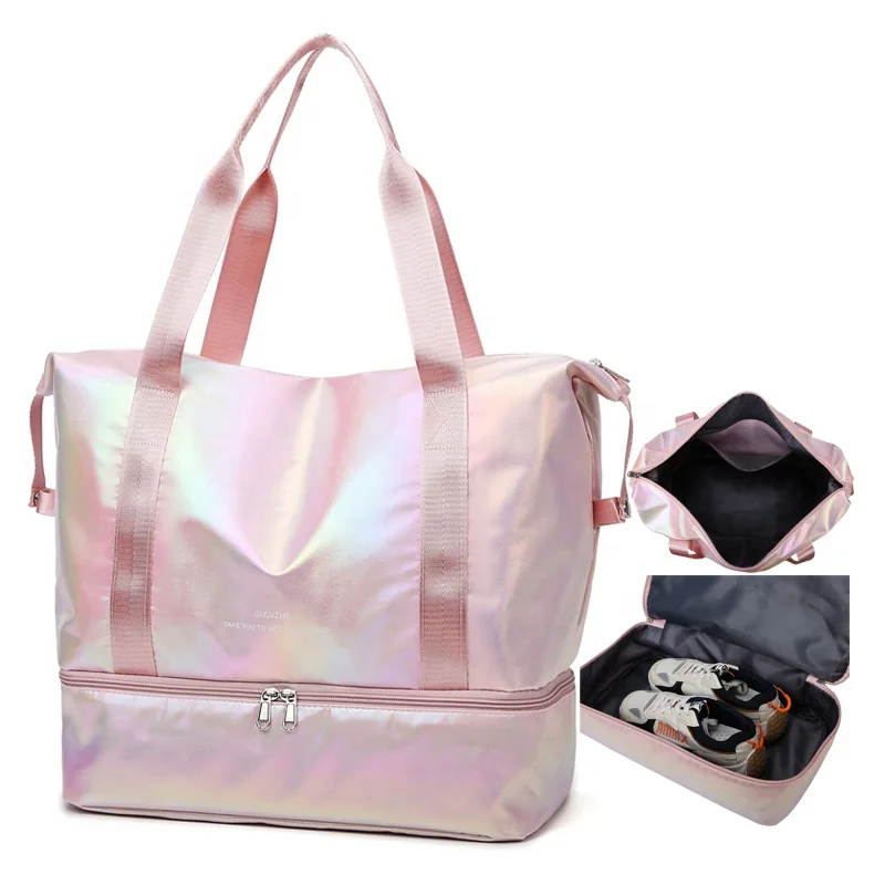Pearlescent Color Wet Dry Separation Short Trip Carryall Yoga Gym Duffel Travel Weekender Bag With Independent Shoe Warehouse