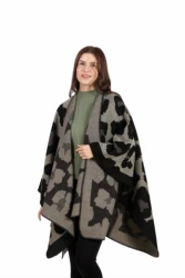 New Arrival Share Women Spanish Warm Poncho With Jacquard Soft Women Poncho Cape Wrap Shawl