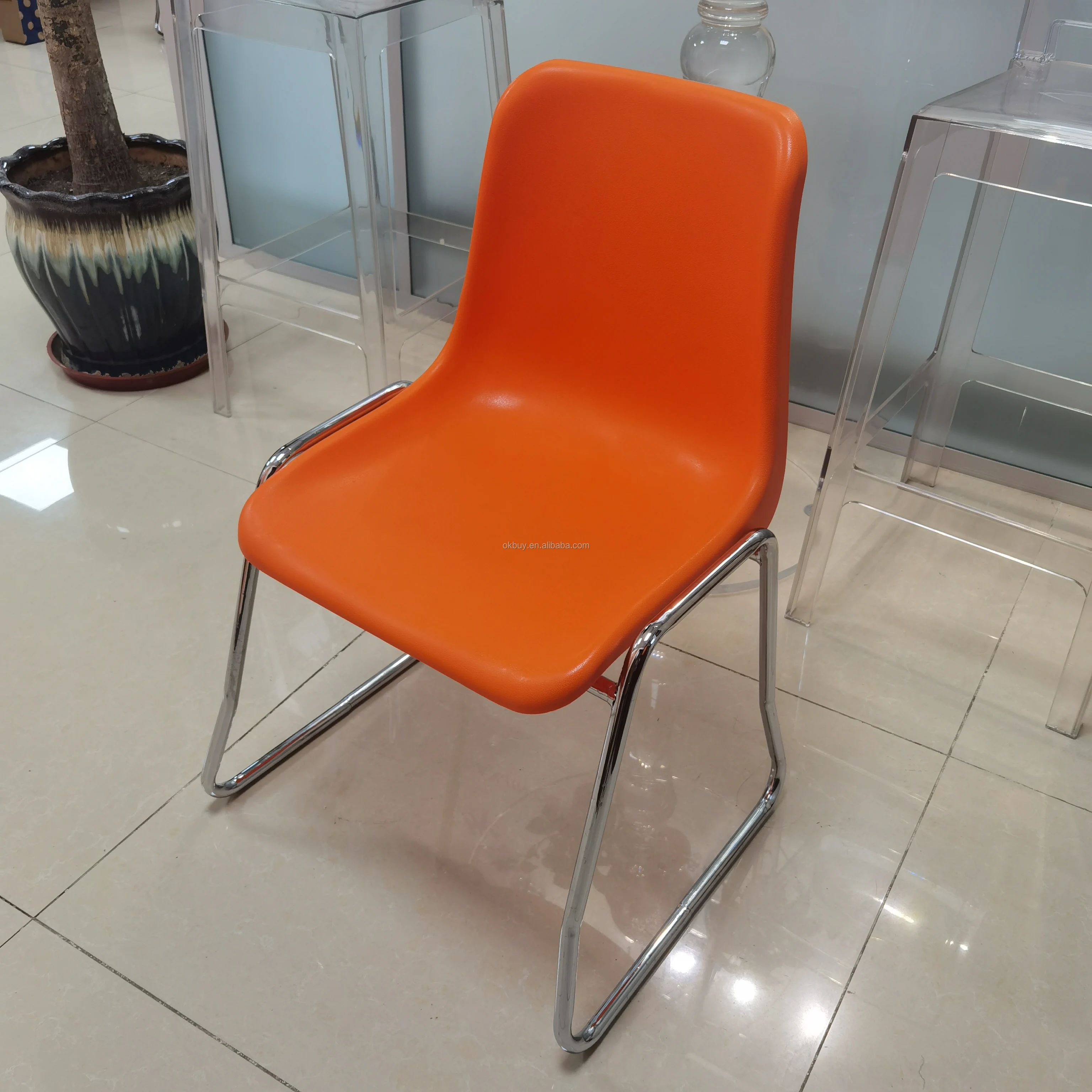 Best Quality Modern Simple Stackable Comfortable Dining Home Study Office Restaurant Chair With PP Shell Metal Slide Base Leg