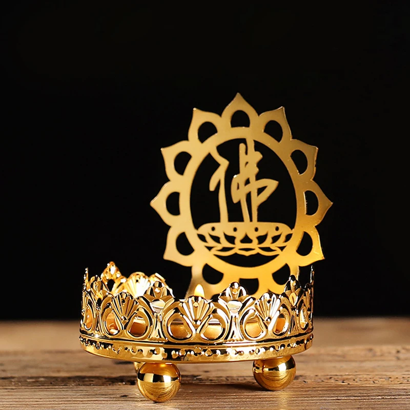 Creative Buddhist oil lamp holder  light and shadow art Household metal gold candle holder for make offerings to Buddha