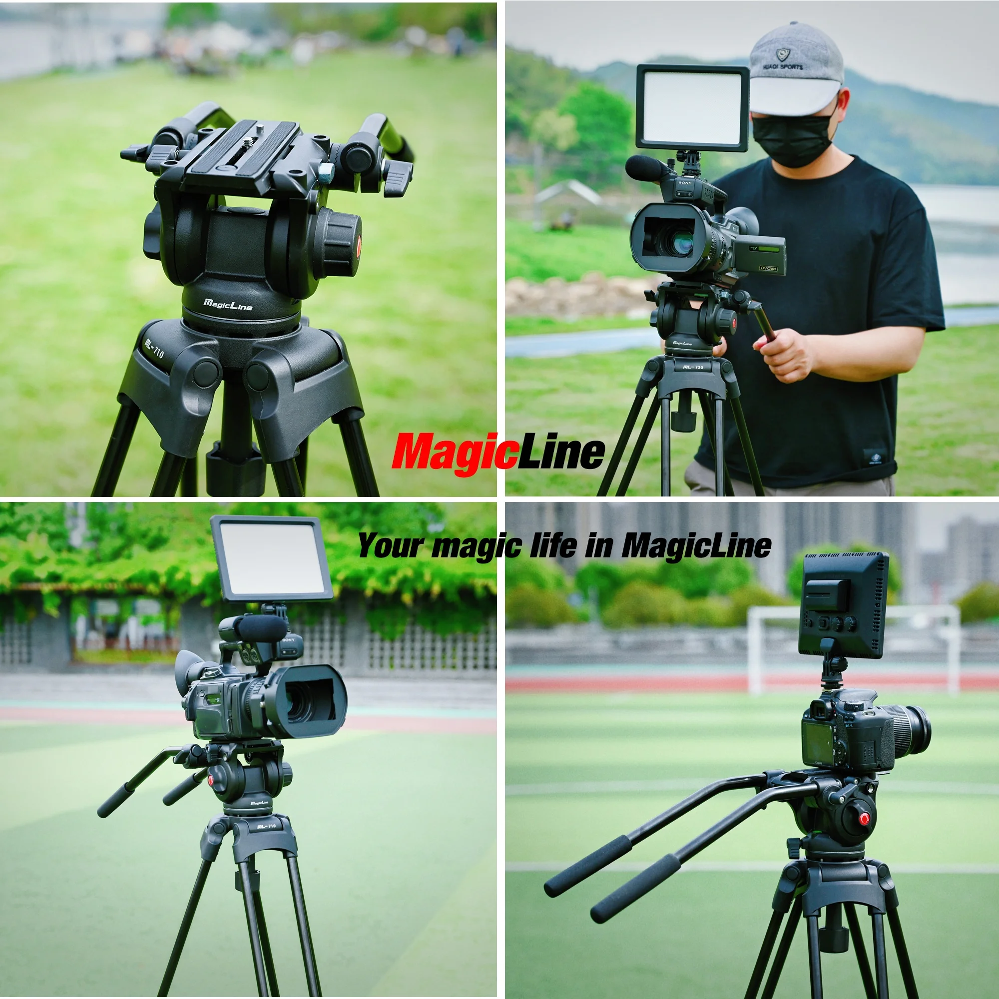 aluminum telescoping flexible heavy duty professional fluid head slider video camera tripod with ground spreader for camera