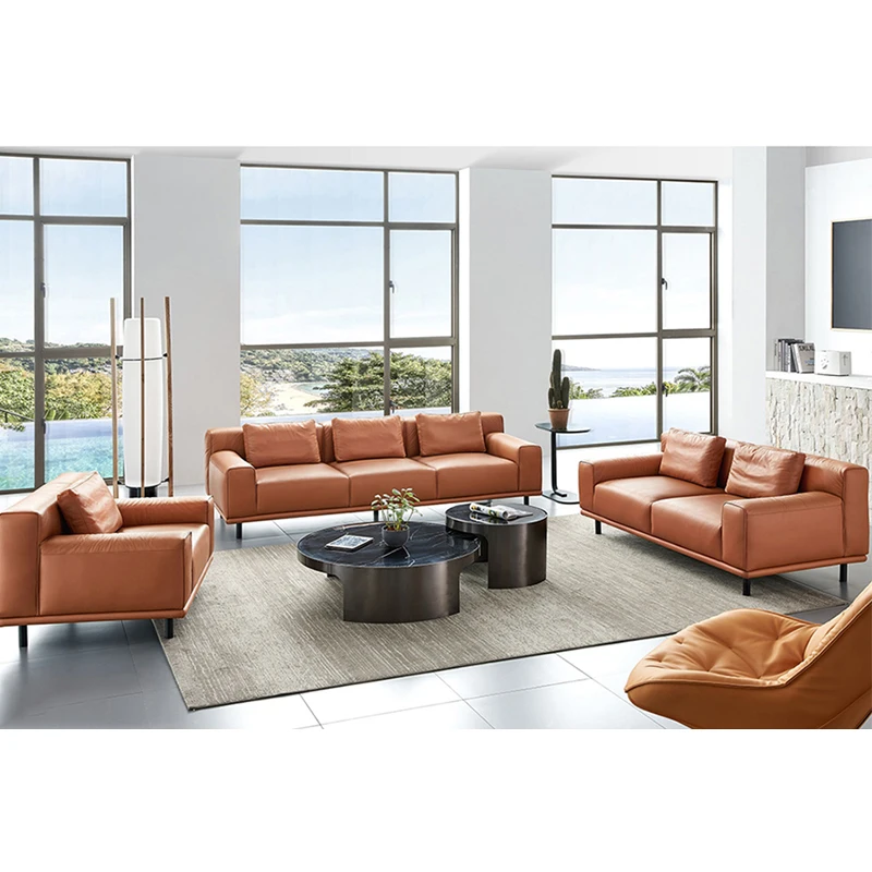 Modern and comfortable cushioned single seat three seat sofa business reception luxury leather office furniture sofa set