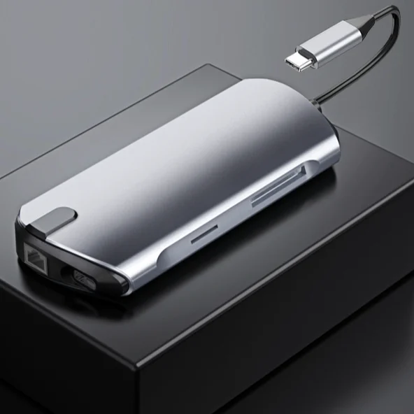 8 In 1 Type C PD  5G USB 3.0 4K 2K 1080P HDM1 3.5mm Audio Hub Support SD TF Card USB Ethernet Hub
