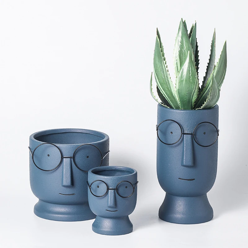Unique design human head planter home garden ornament bust plant pot for flower succulent