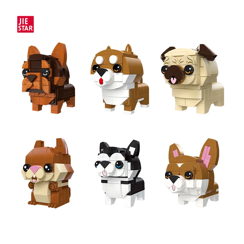 JIESTAR 661 Pcs 6 Styles Mixed Small Cute Dog Puppy Animal Figure Building Block 2023 Novelty Gift Set For Kids 6 Plus Years Old