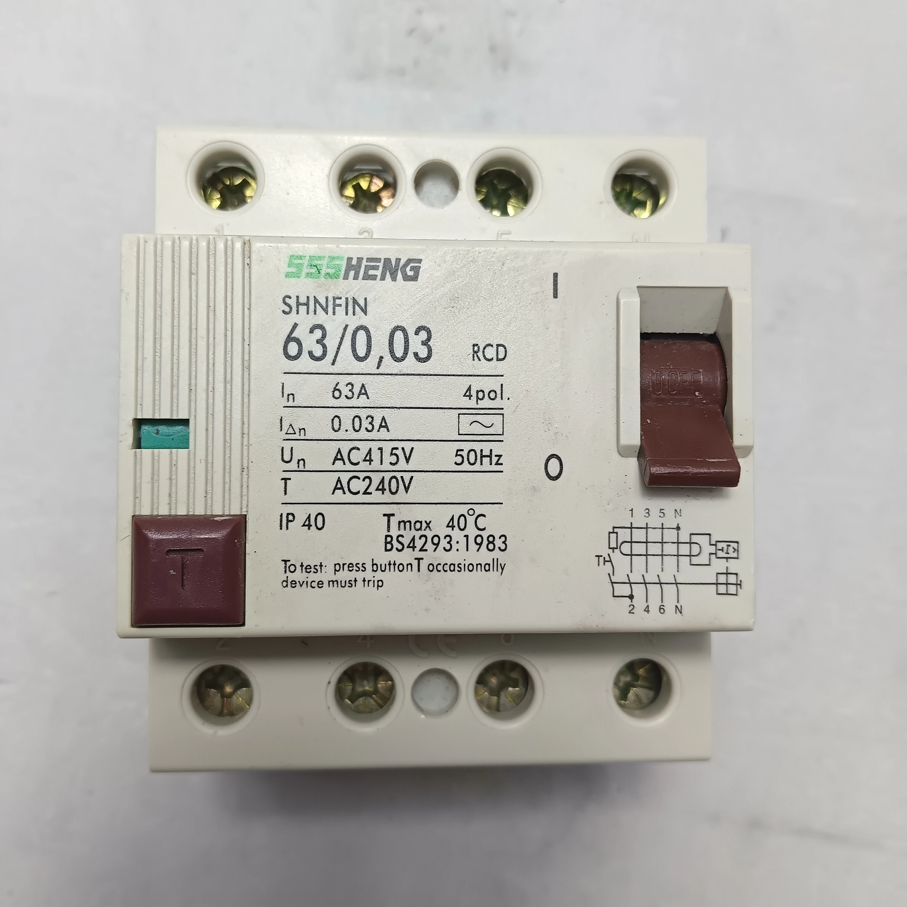 SHNFIN Series High Quality 63A 240V AC Residual Current Circuit Breaker RCCB 4P Moulded Case