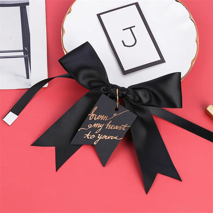 Custom Black Gift Wrapping Pre Tied Wholesale Stretch Decorative Satin Tie Packing Ribbon Bows