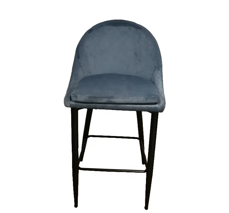 Cheap indoor italian light blue velvet bar stool chair modern with back