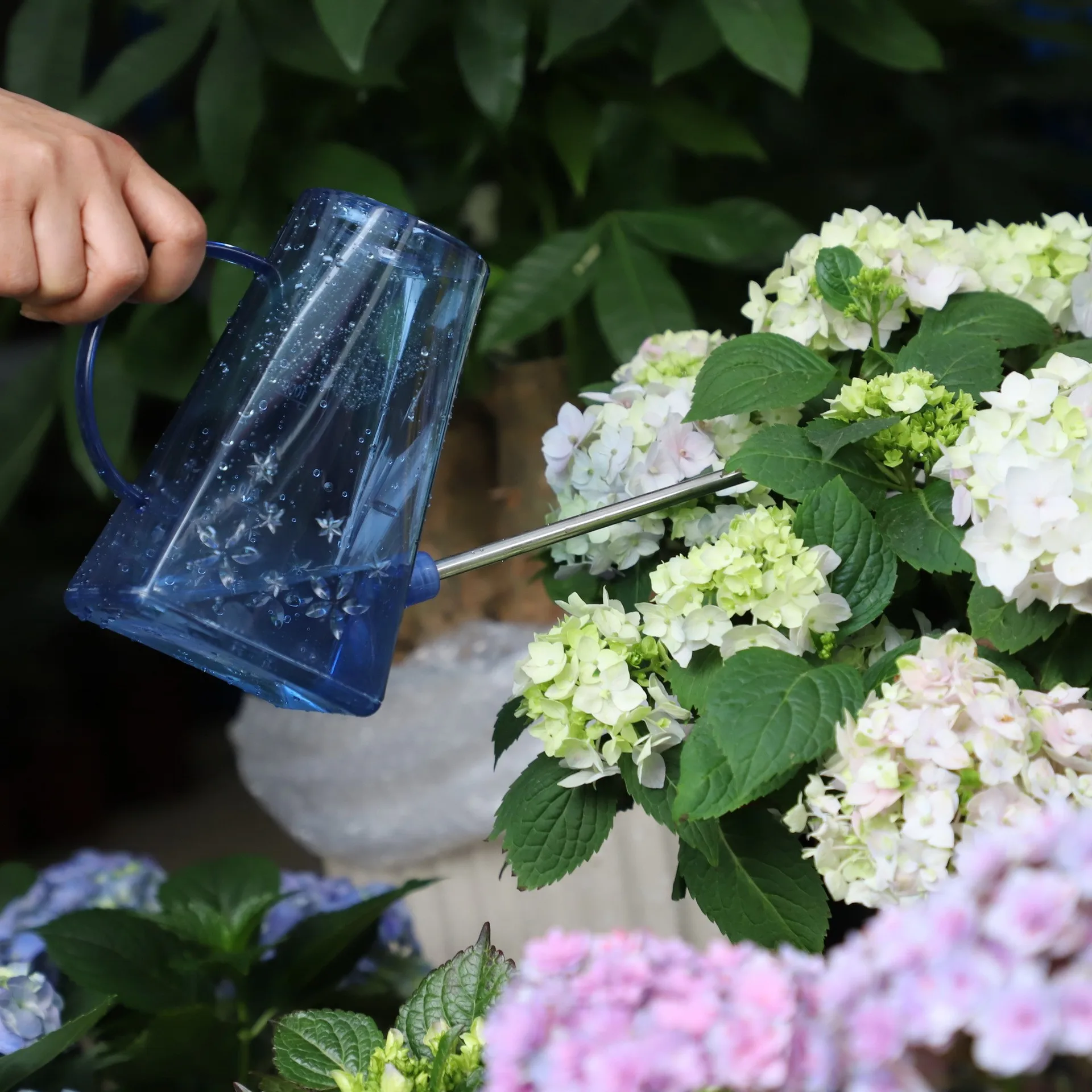 1.4L Transparent Home Thickened Watering Spray Pot Plastic Long Mouth Shower Pot Gardening Pot