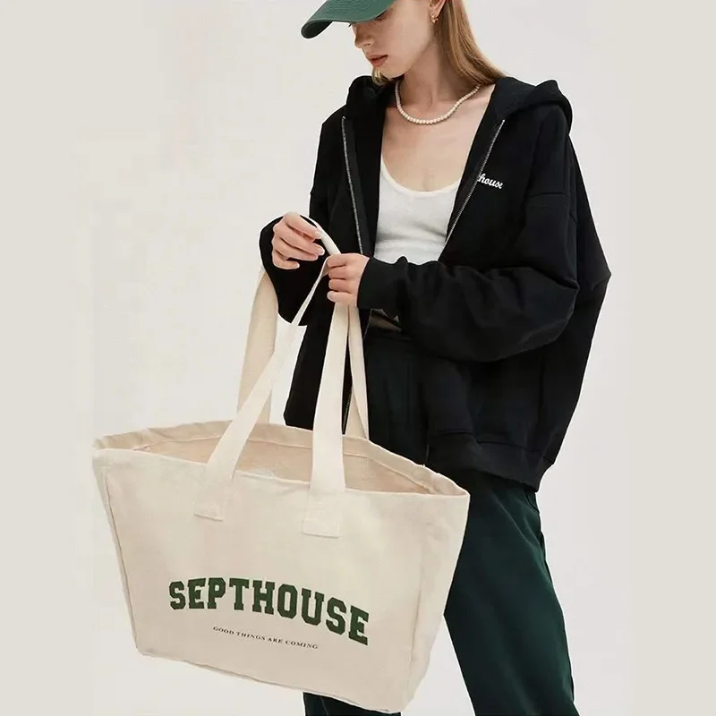 Large Capacity Casual Canvas Tote Bag With Zipper Custom Canvas Bag for Shopping or Daily Use Beach Tote Bag