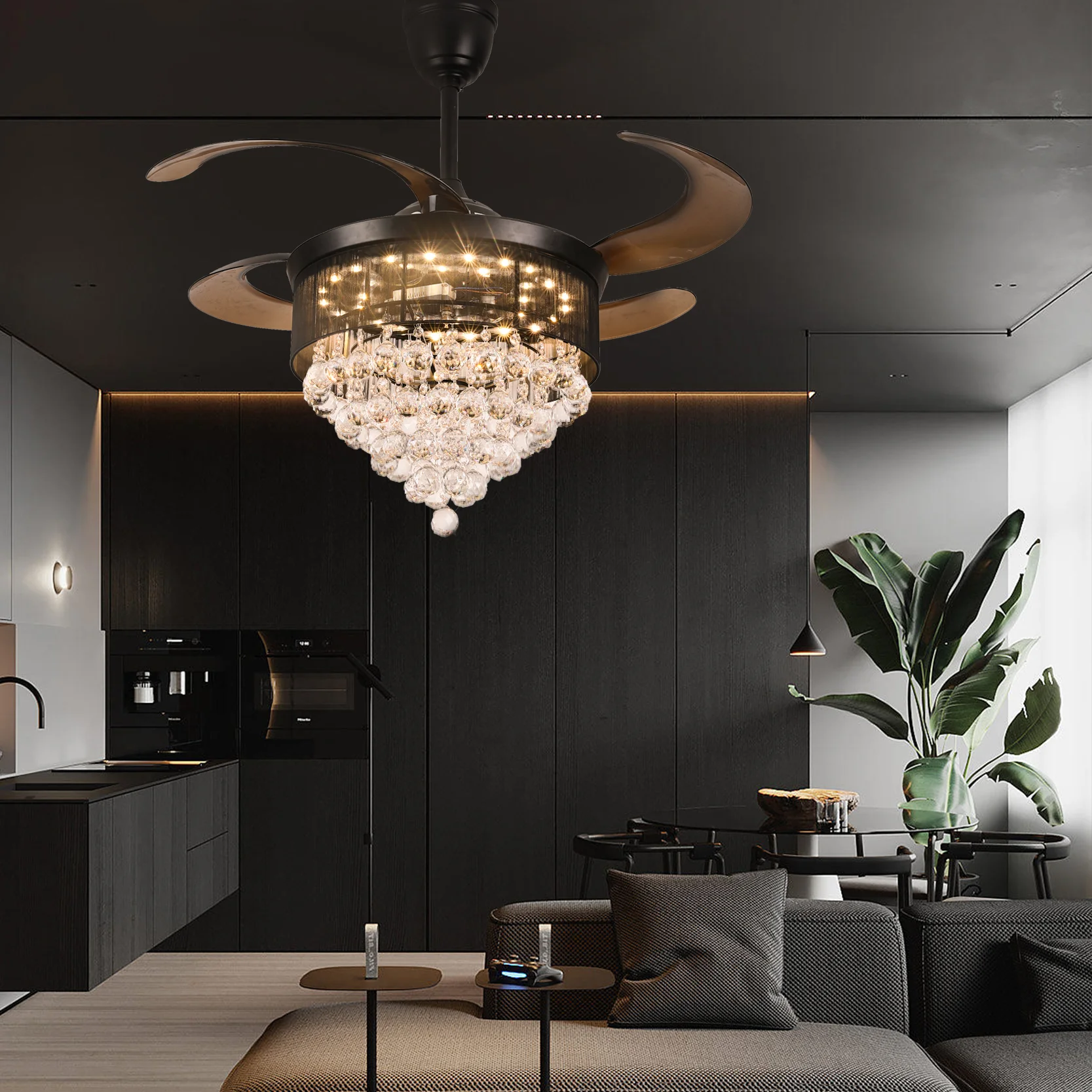 Customization 220V Ceiling Fans With Light Living Room Electrical Led Ceiling Light With Fan