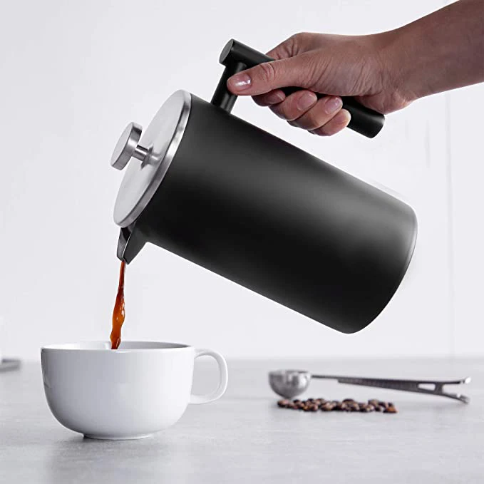 LFGB Certificate Stainless Steel 304 French Press Coffee Pot Double Wall Cafe Pot Gold color Insulated Coffee Maker