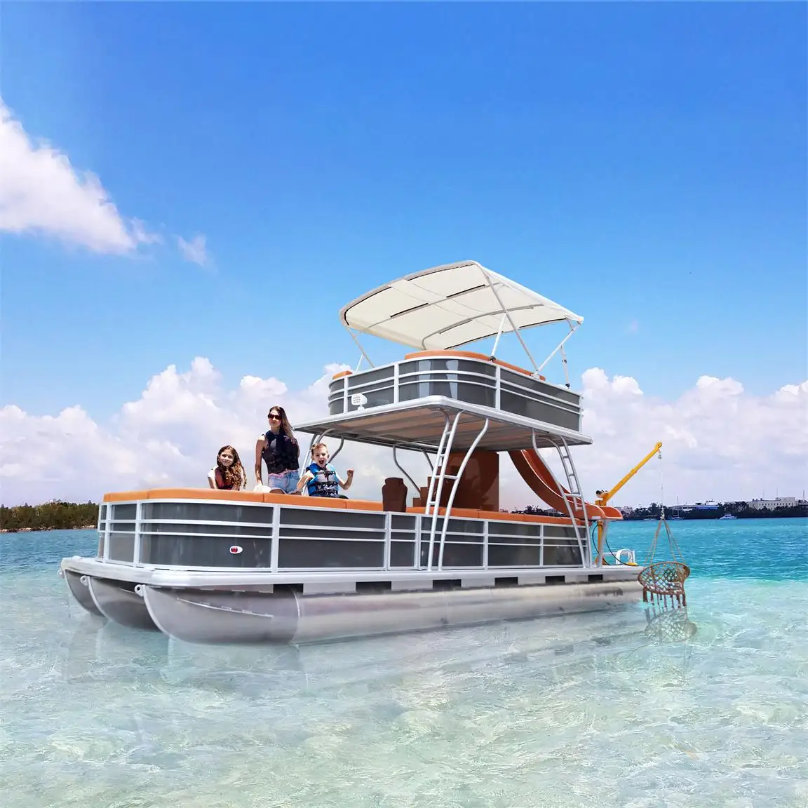 
CE 9m 30ft Yacht Large Party And Luxury Shark Pacific Build Tritoon Entertainment Cruising Battery Aluminium Pontoon Boat 