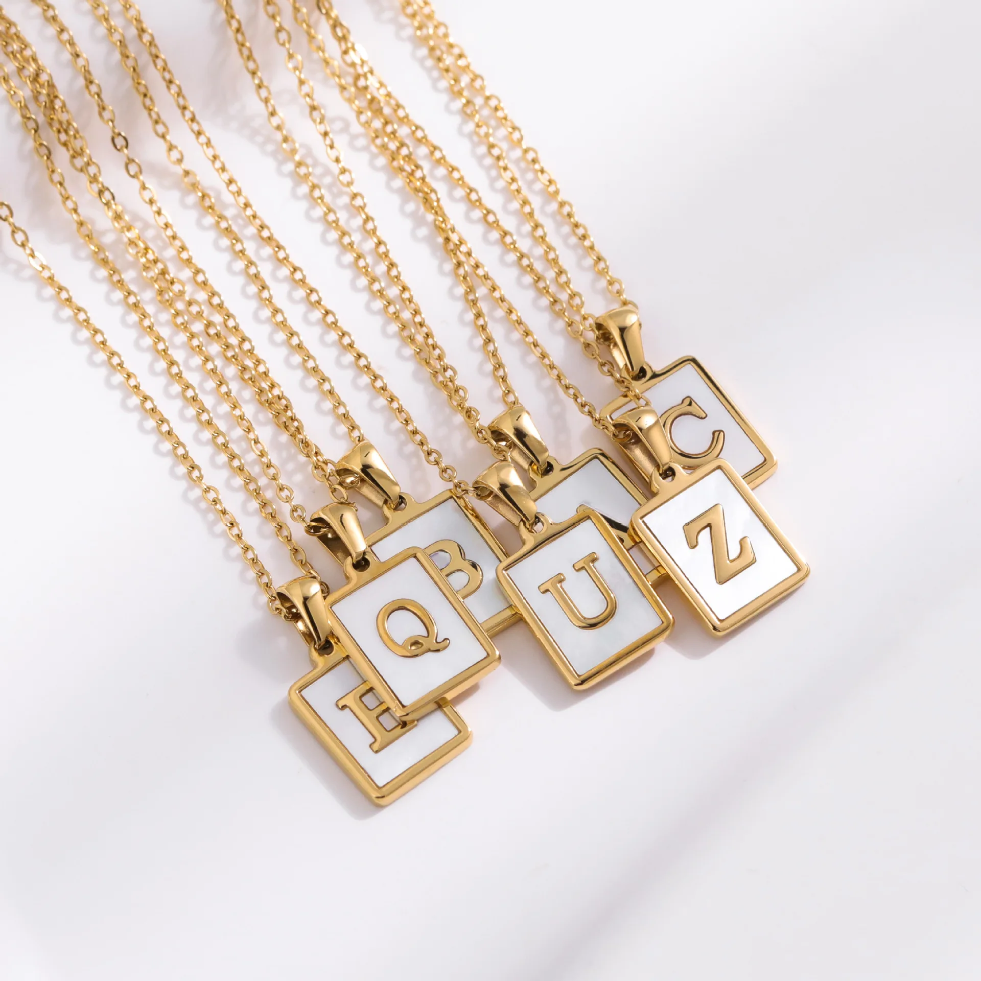 Titanium steel English Pendant with gold shell New stainless steel square letter necklace