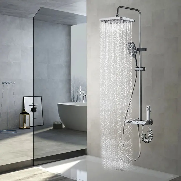 SONSILL Wall Mounted Bath System Adjustable Height Bathroom Faucet Shower Column Set