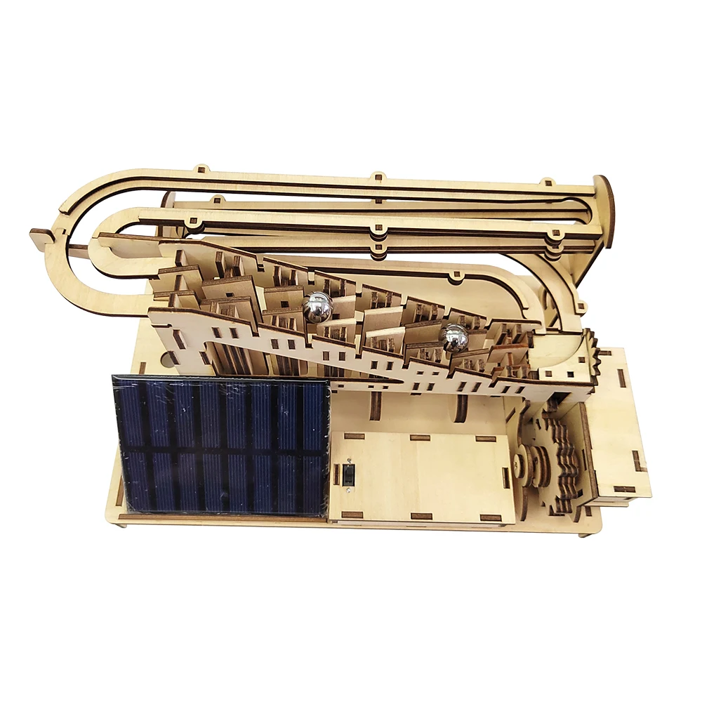 Wholesale Classic Wooden DIY Marble Run Mechanical Race Game Gear Driven 3D Puzzle Solar Energy Kids Toys Assembly Model