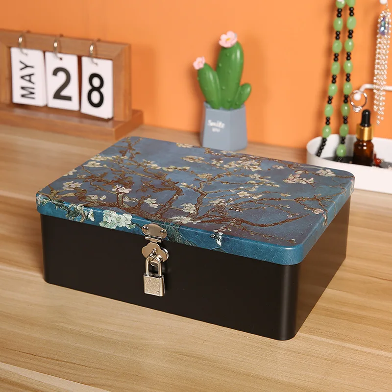 Retro Color Box With Lock And Key Metal Iron Desktop Storage Box Cosmetic Card Jewelry Home Desktop Drawer Small Box With Lid