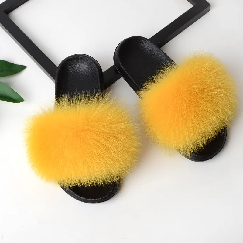 
Trendy Hairy Slides Luxury Colorful Pure Natural Animal Cute Fluffy Custom Winter Fur Slippers For Women Trendy 
