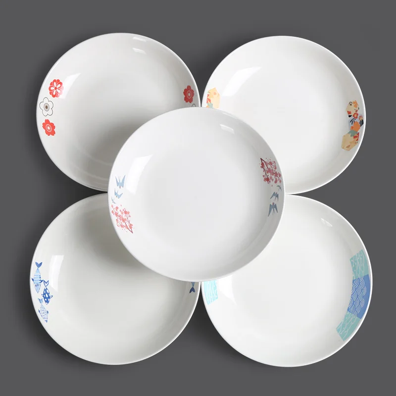 Decal Design Clear Style Regular White Porcelain Plate Tableware Ceramic Round Deep Dish Soup Plate