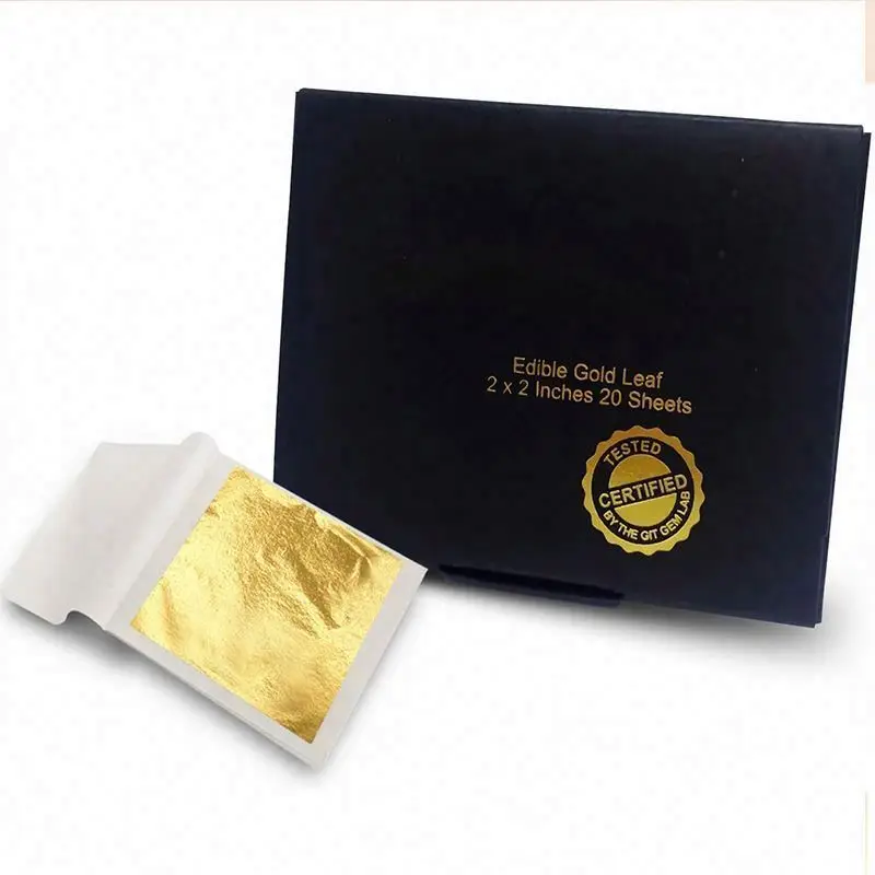 24k Leaf Sheets Food Grade For Cake Baking Wine Coffee Decor Facial Spa 8x8cm 25pcs/book Pure Gold Foil Booklet