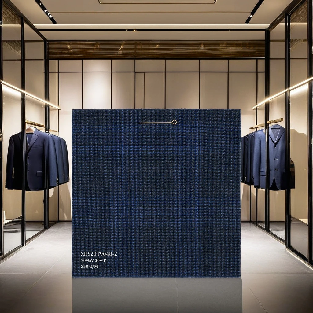 Direct Selling STOCK Organic Worsted Merino Wool/Polyester Fabric Italian Wool Suit Fabric Woven for Men Suits