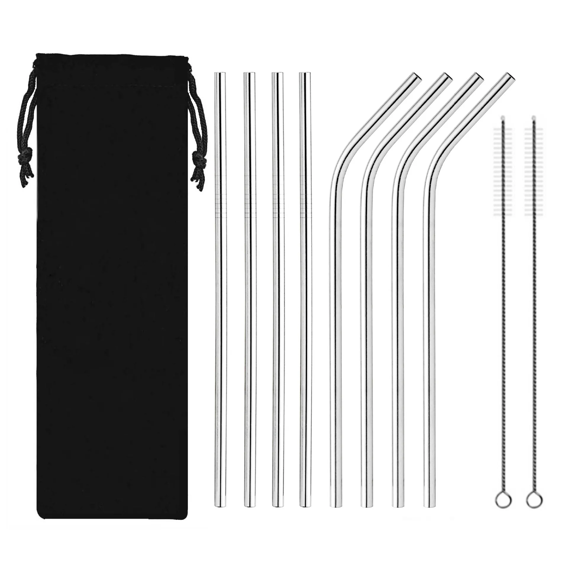 Eco Friendly Food Grades Metal 304 Stainless Steel Reusable Drinking Straw 10 Pieces Set