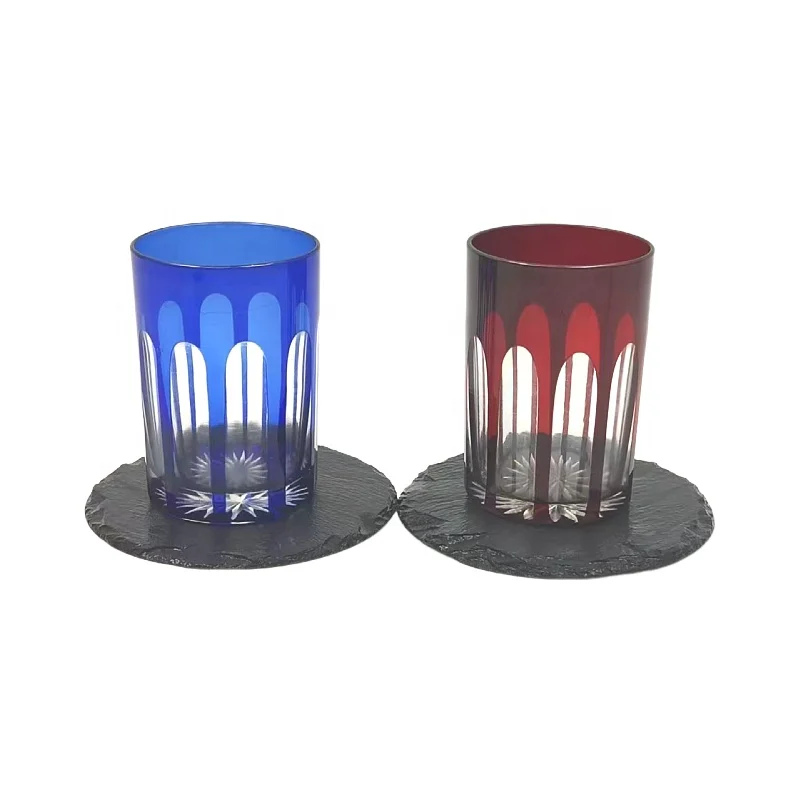 new stock cheap red blue handmade stripe hand cutting 6oz shot wine glass