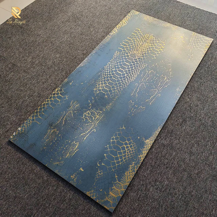 Springletile blue design matte floor tile shiny glod dragon texture sintered stone interior luxury hotel decorative wall tiles