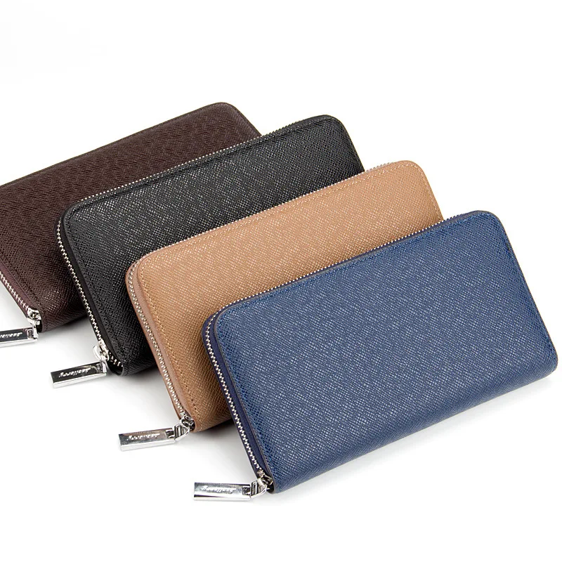Anti-lost Rope Zipper Hasp Men Leather Business Billfold Slim Hipster Cowhide Credit Card Id Holders Inserts Coin Purse Wallet